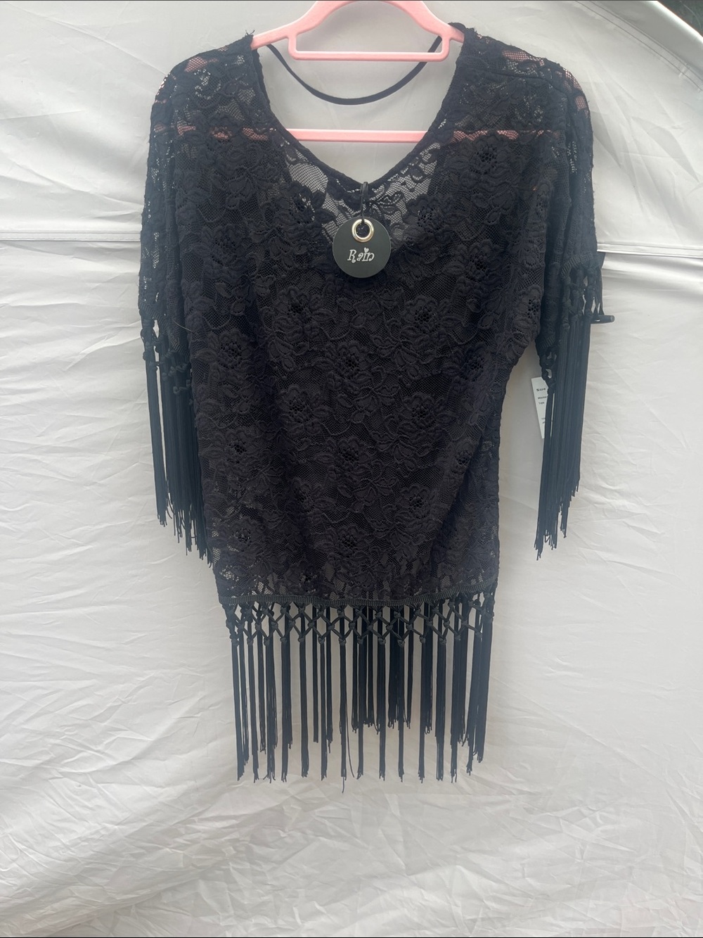 Black Lace Fringe Tunic by Rdv